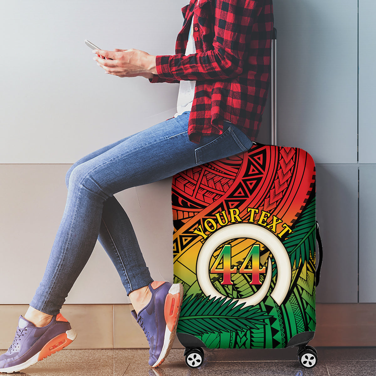 Personalised Vanuatu Yumi 44th Indipendens Dei Luggage Cover Vanuatuan Broad Tusk with Polynesian Tribal LT9 - Polynesian Pride