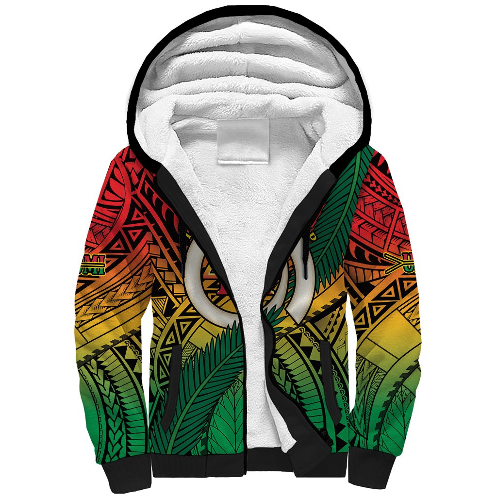 Personalised Vanuatu Yumi 44th Indipendens Dei Sherpa Hoodie Vanuatuan Broad Tusk with Polynesian Tribal LT9 Unisex Reggae - Polynesian Pride