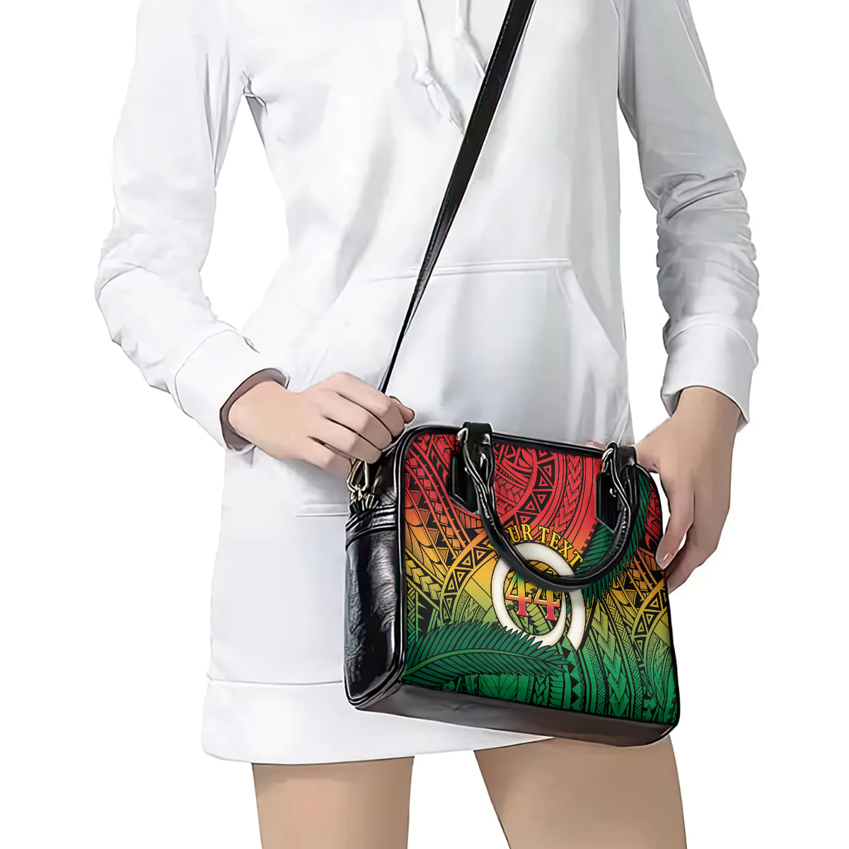 Personalised Vanuatu Yumi 44th Indipendens Dei Shoulder Handbag Vanuatuan Broad Tusk with Polynesian Tribal