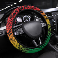 Personalised Vanuatu Yumi 44th Indipendens Dei Steering Wheel Cover Vanuatuan Broad Tusk with Polynesian Tribal LT9 Universal Fit Reggae - Polynesian Pride