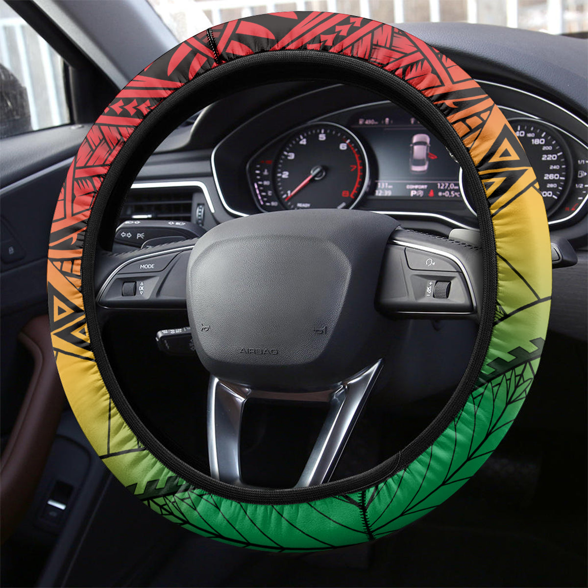 Personalised Vanuatu Yumi 44th Indipendens Dei Steering Wheel Cover Vanuatuan Broad Tusk with Polynesian Tribal LT9 - Polynesian Pride