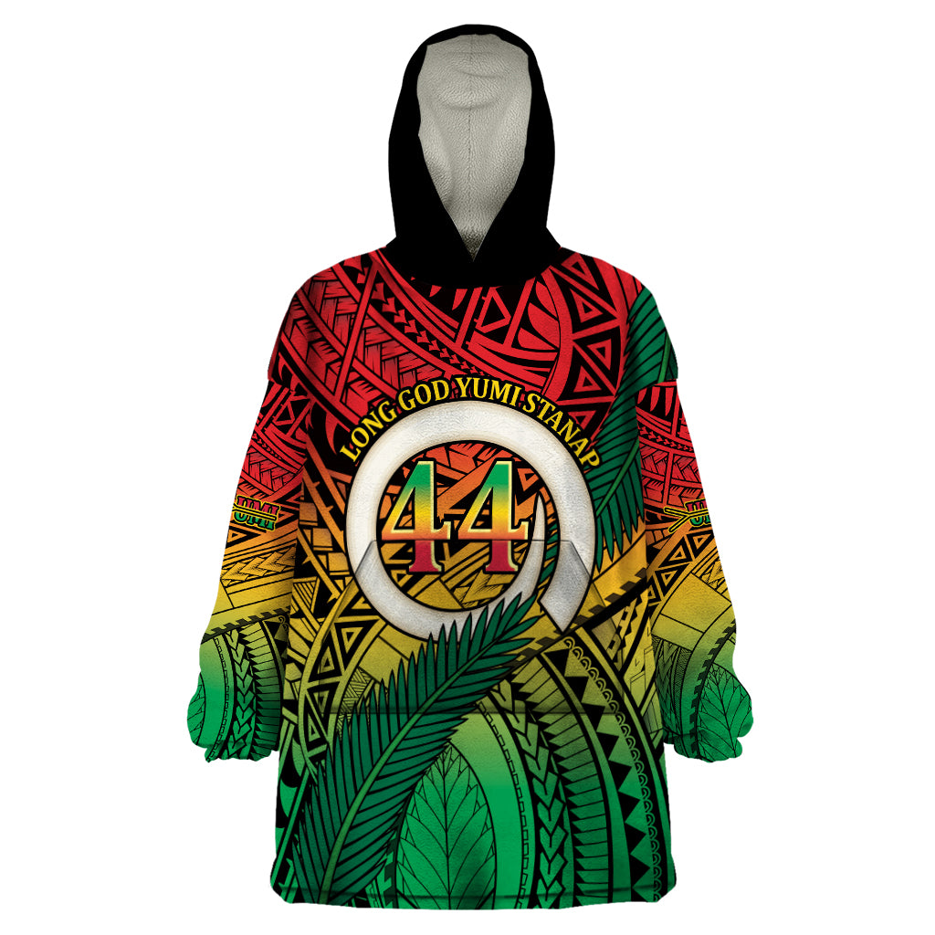 Personalised Vanuatu Yumi 44th Indipendens Dei Wearable Blanket Hoodie Vanuatuan Broad Tusk with Polynesian Tribal LT9 One Size Reggae - Polynesian Pride