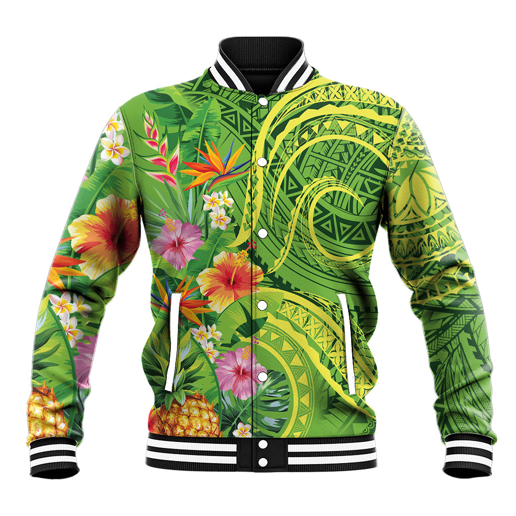 Polynesian Tribal Flower Tattoo Baseball Jacket Special Lime Green Vibe