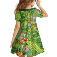 Polynesian Tribal Flower Tattoo Family Matching Off The Shoulder Long Sleeve Dress and Hawaiian Shirt Special Lime Green Vibe LT9 - Polynesian Pride