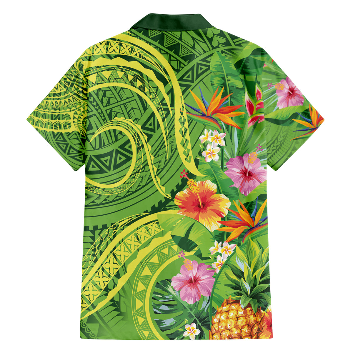 Polynesian Tribal Flower Tattoo Family Matching Off Shoulder Maxi Dress and Hawaiian Shirt Special Lime Green Vibe LT9 - Polynesian Pride