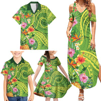 Polynesian Tribal Flower Tattoo Family Matching Summer Maxi Dress and Hawaiian Shirt Special Lime Green Vibe LT9 - Polynesian Pride