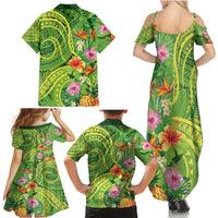 Polynesian Tribal Flower Tattoo Family Matching Summer Maxi Dress and Hawaiian Shirt Special Lime Green Vibe LT9 - Polynesian Pride