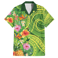 Polynesian Tribal Flower Tattoo Family Matching Tank Maxi Dress and Hawaiian Shirt Special Lime Green Vibe LT9 Dad's Shirt - Short Sleeve Lime Green - Polynesian Pride