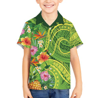 Polynesian Tribal Flower Tattoo Family Matching Tank Maxi Dress and Hawaiian Shirt Special Lime Green Vibe LT9 Son's Shirt Lime Green - Polynesian Pride