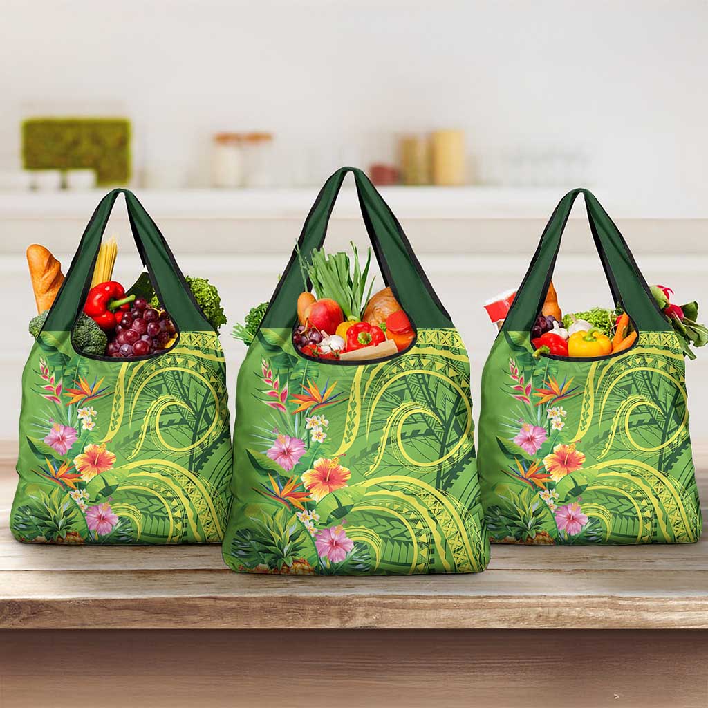 Polynesian Tribal Flower Tattoo Grocery Bag Special Lime Green Vibe