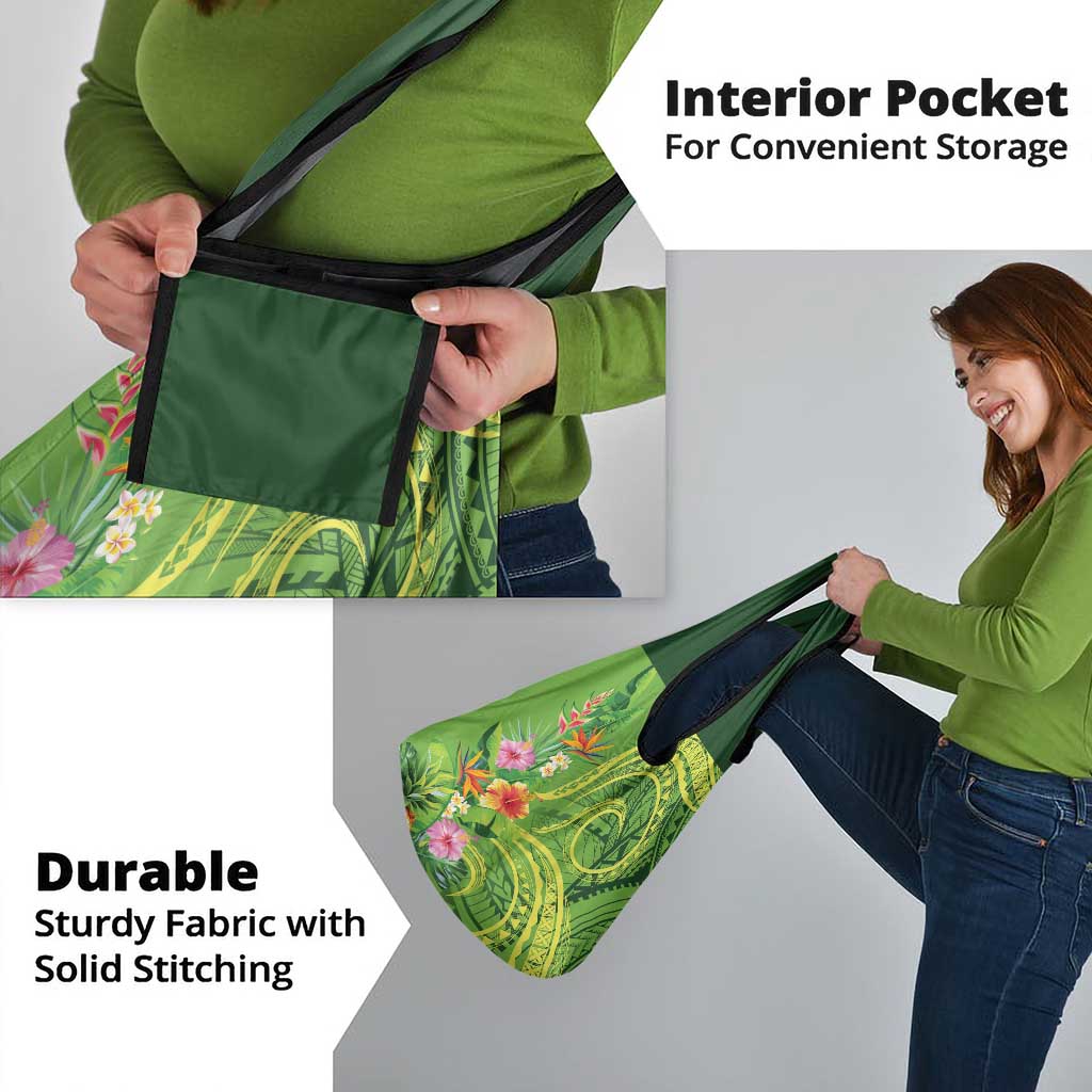 Polynesian Tribal Flower Tattoo Grocery Bag Special Lime Green Vibe