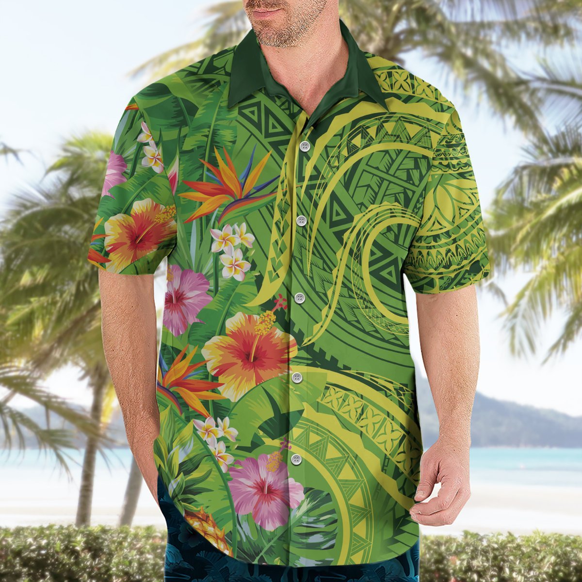 Polynesian Tribal Flower Tattoo Hawaiian Shirt Special Lime Green Vibe LT9 - Polynesian Pride