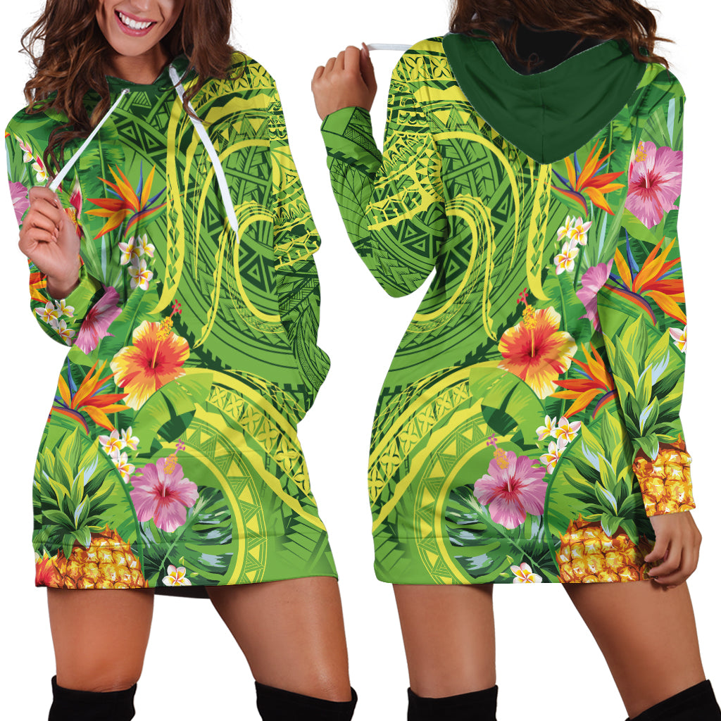 Polynesian Tribal Flower Tattoo Hoodie Dress Special Lime Green Vibe LT9 - Polynesian Pride