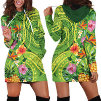 Polynesian Tribal Flower Tattoo Hoodie Dress Special Lime Green Vibe LT9 - Polynesian Pride