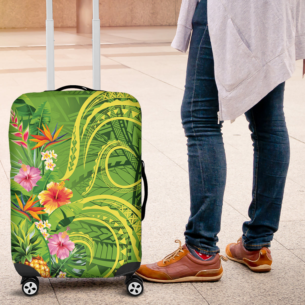 Polynesian Tribal Flower Tattoo Luggage Cover Special Lime Green Vibe LT9 Lime Green - Polynesian Pride
