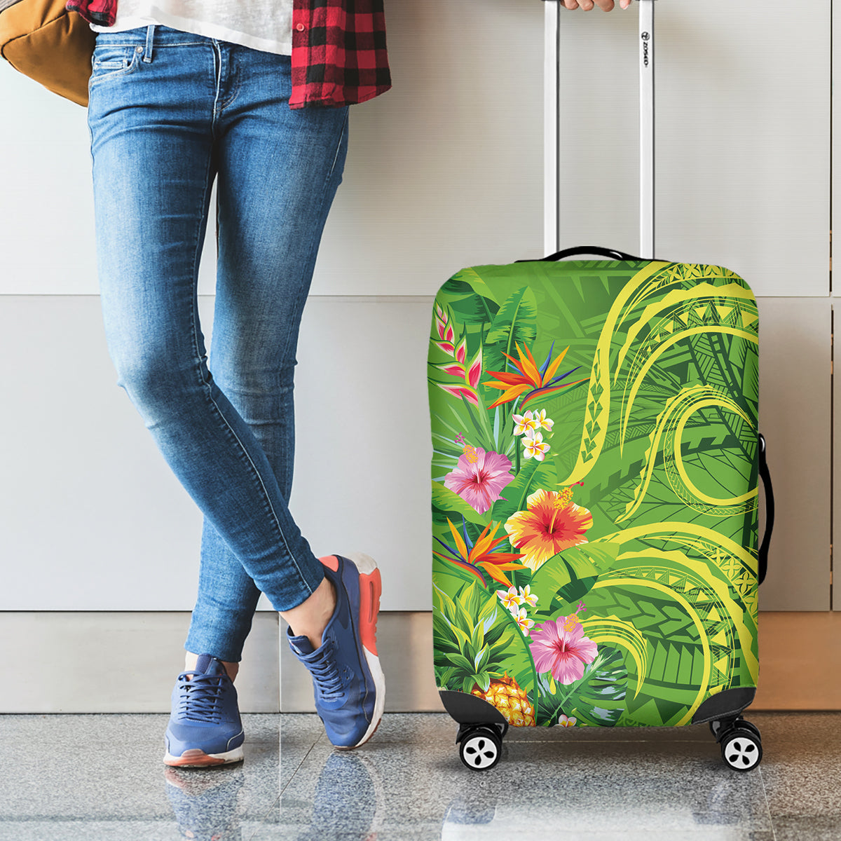Polynesian Tribal Flower Tattoo Luggage Cover Special Lime Green Vibe LT9 - Polynesian Pride