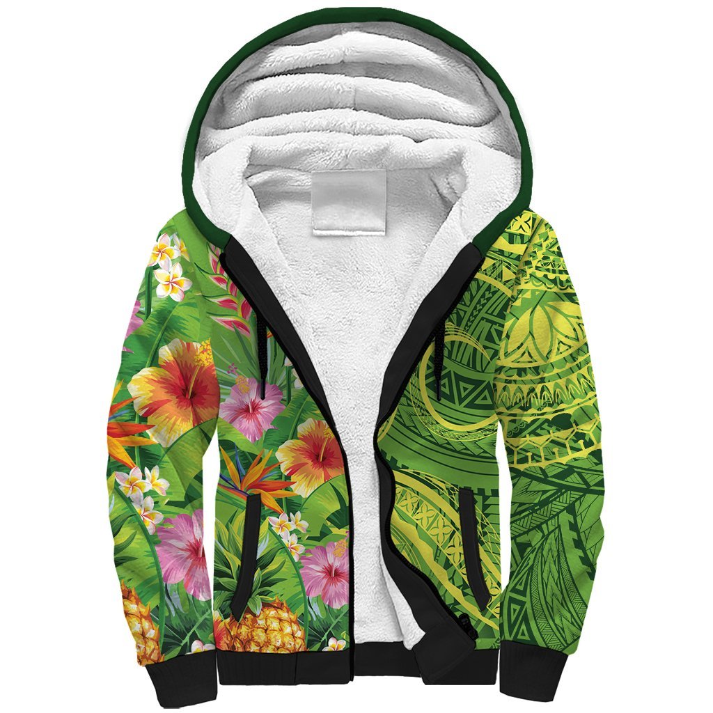 Polynesian Tribal Flower Tattoo Sherpa Hoodie Special Lime Green Vibe LT9 Unisex Lime Green - Polynesian Pride