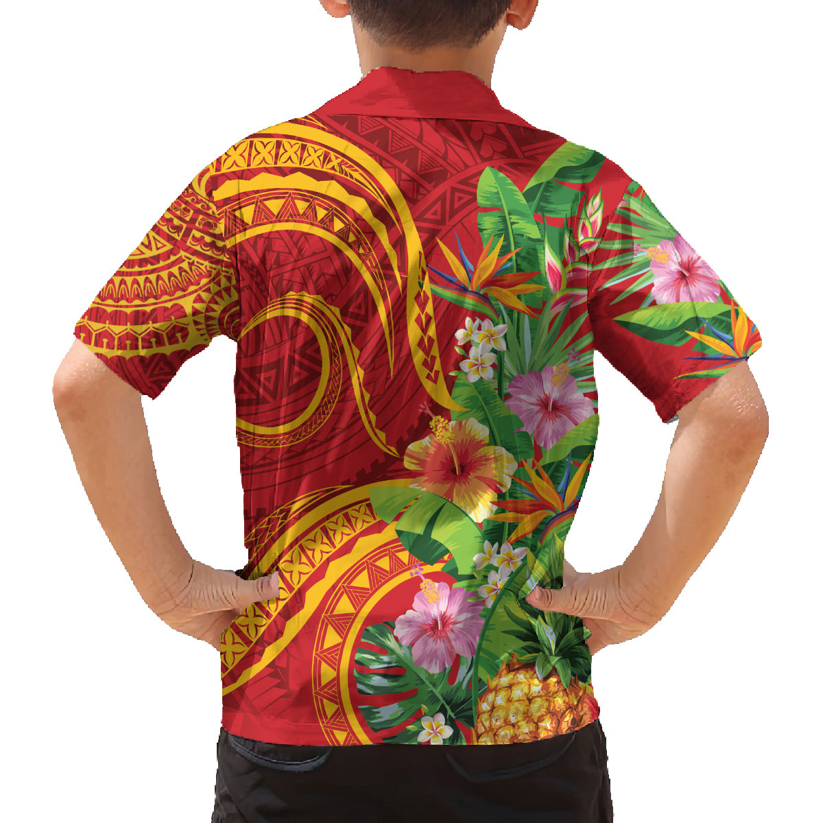 Polynesian Tribal Flower Tattoo Family Matching Long Sleeve Bodycon Dress and Hawaiian Shirt Special Vermilion Vibe LT9 - Polynesian Pride