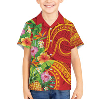 Polynesian Tribal Flower Tattoo Family Matching Long Sleeve Bodycon Dress and Hawaiian Shirt Special Vermilion Vibe LT9 Son's Shirt Brownish-red - Polynesian Pride