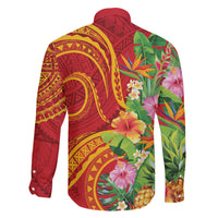 Polynesian Tribal Flower Tattoo Family Matching Off The Shoulder Long Sleeve Dress and Hawaiian Shirt Special Vermilion Vibe LT9 - Polynesian Pride