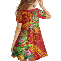 Polynesian Tribal Flower Tattoo Family Matching Short Sleeve Bodycon Dress and Hawaiian Shirt Special Vermilion Vibe LT9 - Polynesian Pride