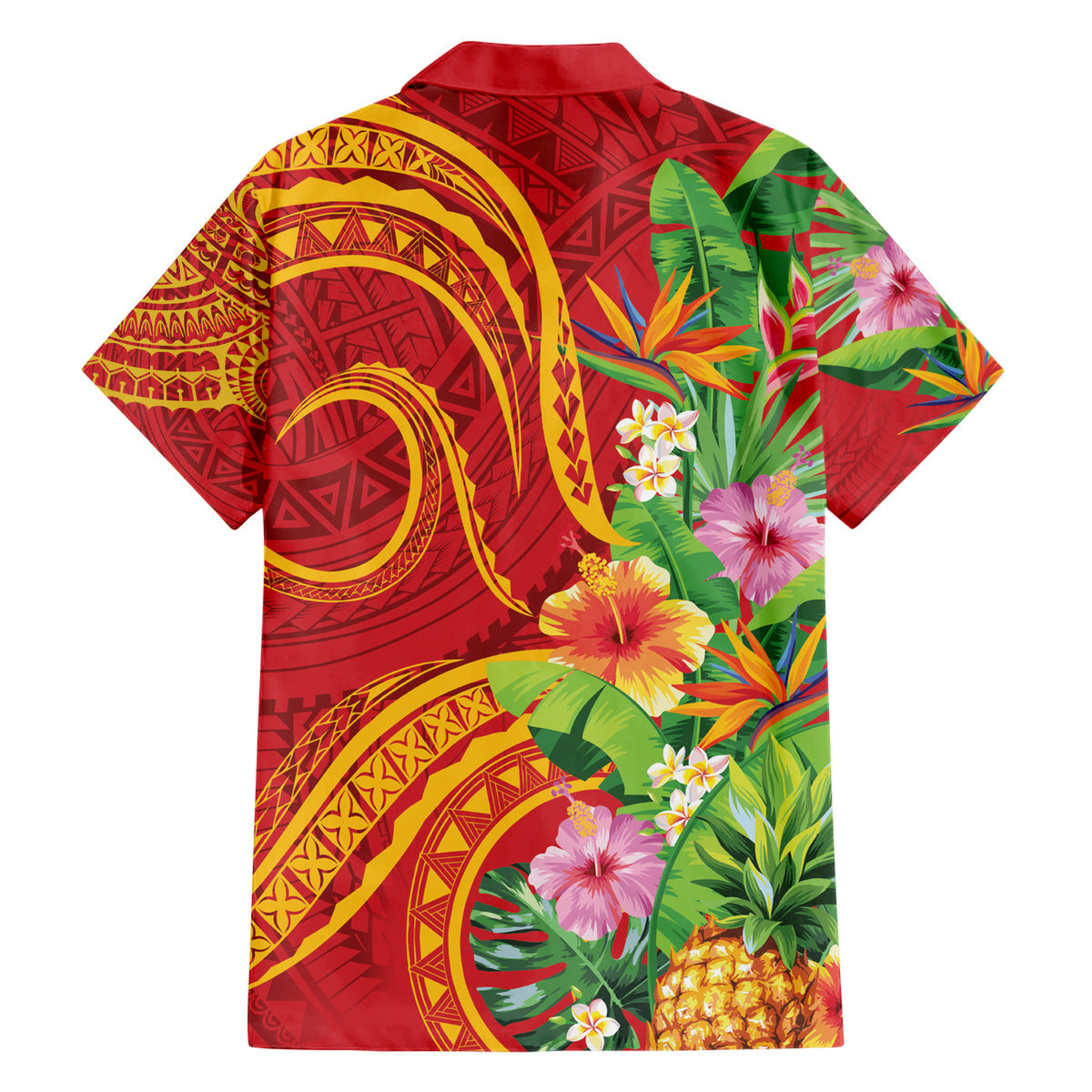 Polynesian Tribal Flower Tattoo Family Matching Short Sleeve Bodycon Dress and Hawaiian Shirt Special Vermilion Vibe LT9 - Polynesian Pride