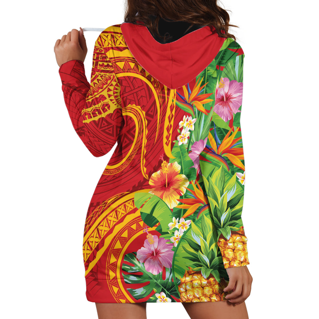 Polynesian Tribal Flower Tattoo Hoodie Dress Special Vermilion Vibe LT9 - Polynesian Pride