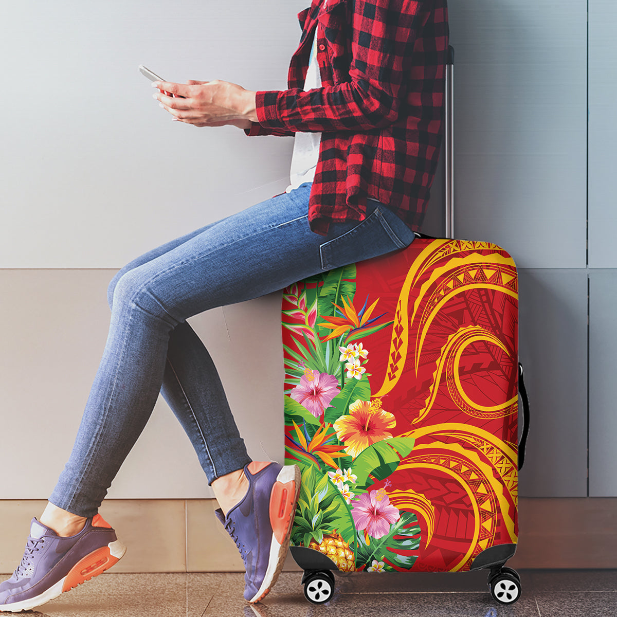 Polynesian Tribal Flower Tattoo Luggage Cover Special Vermilion Vibe