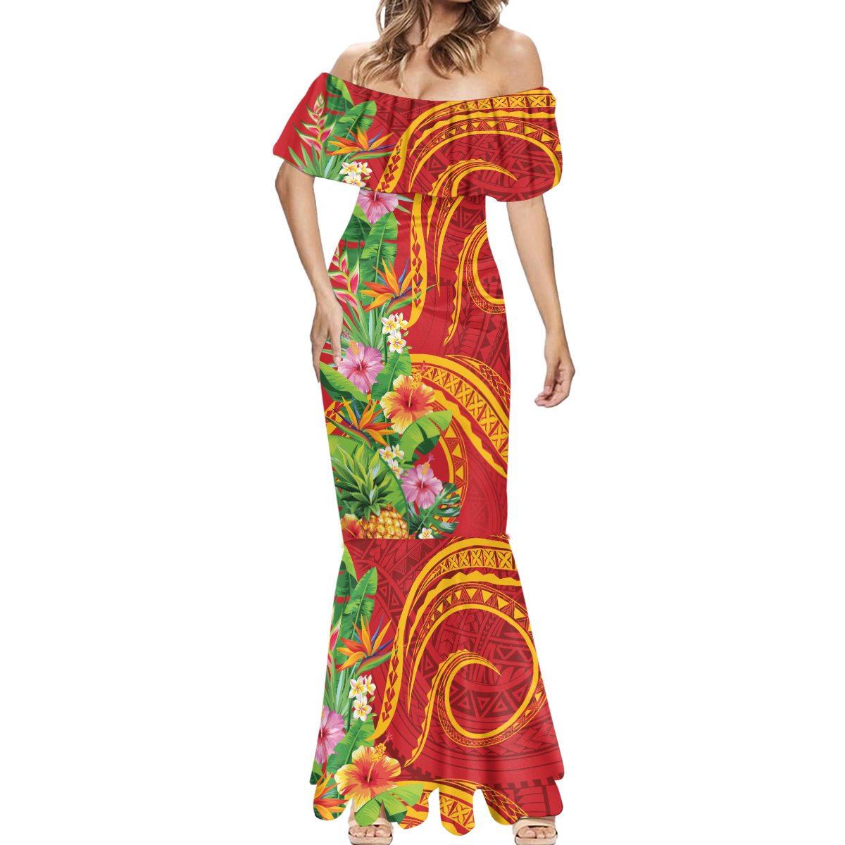 Polynesian Tribal Flower Tattoo Mermaid Dress Special Vermilion Vibe LT9 - Polynesian Pride