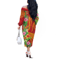 Polynesian Tribal Flower Tattoo Off The Shoulder Long Sleeve Dress Special Vermilion Vibe LT9 - Polynesian Pride