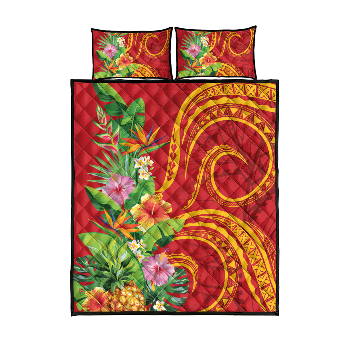 Polynesian Tribal Flower Tattoo Quilt Bed Set Special Vermilion Vibe