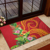 Polynesian Tribal Flower Tattoo Rubber Doormat Special Vermilion Vibe