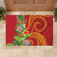 Polynesian Tribal Flower Tattoo Rubber Doormat Special Vermilion Vibe