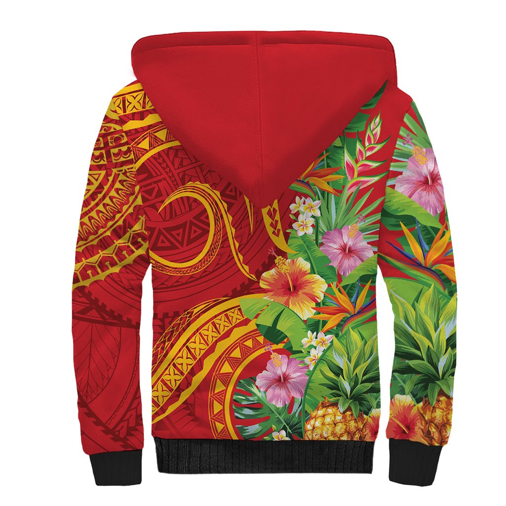 Polynesian Tribal Flower Tattoo Sherpa Hoodie Special Vermilion Vibe LT9 - Polynesian Pride