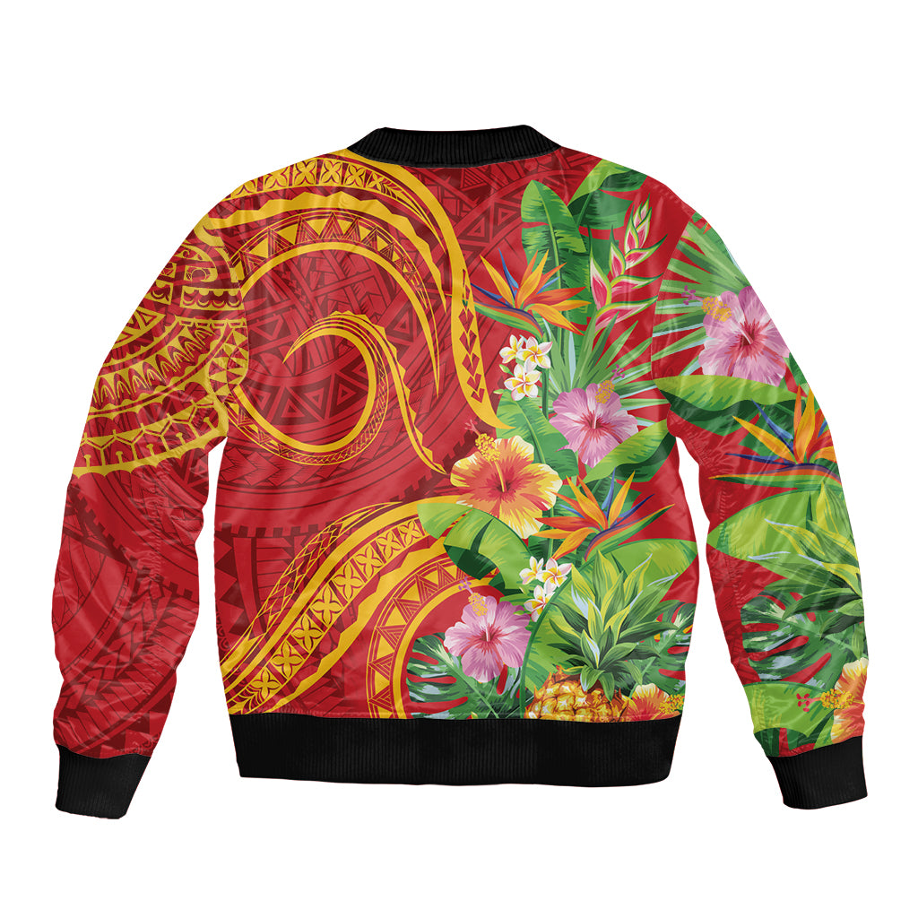 Polynesian Tribal Flower Tattoo Sleeve Zip Bomber Jacket Special Vermilion Vibe