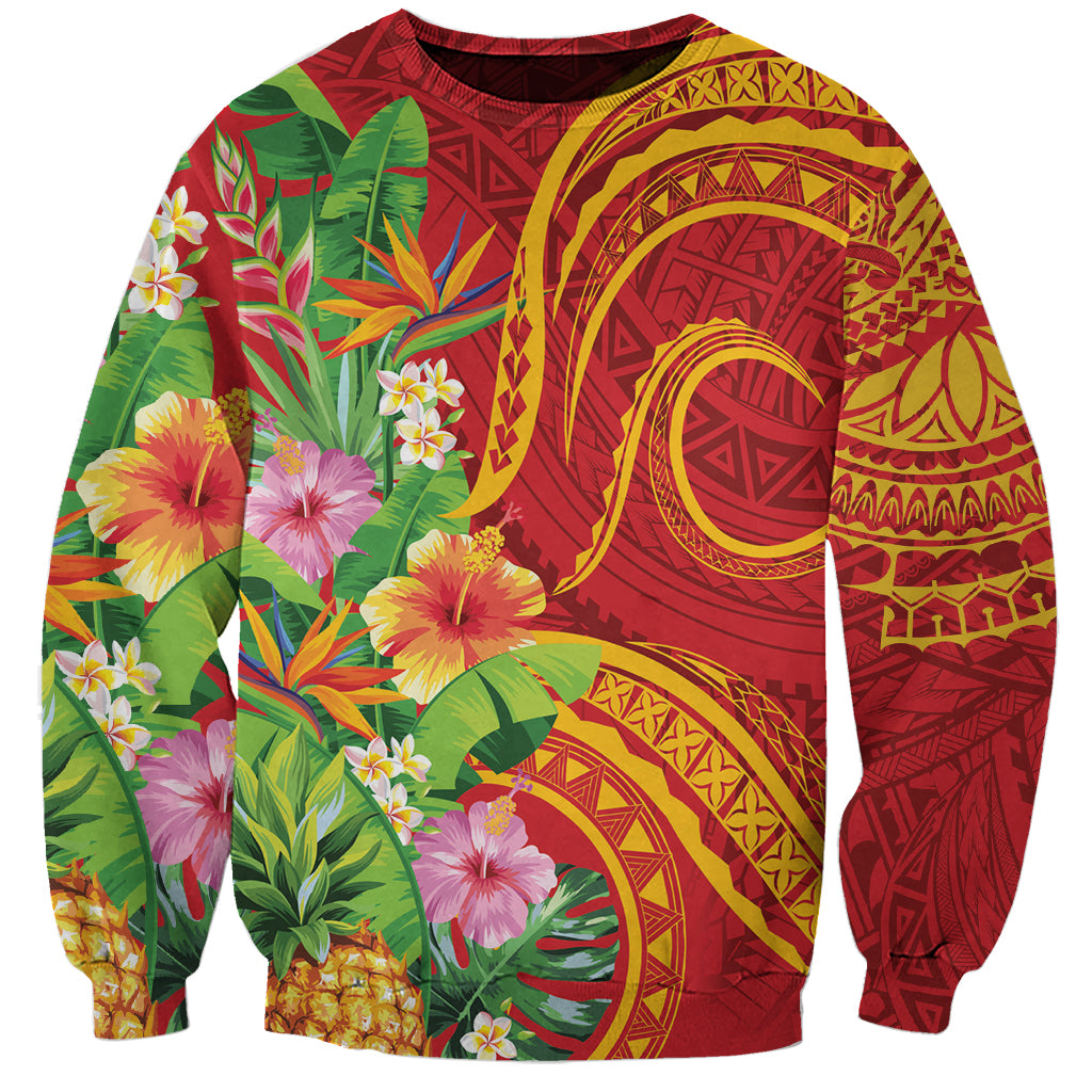 Polynesian Tribal Flower Tattoo Sweatshirt Special Vermilion Vibe LT9 Unisex Brownish-red - Polynesian Pride