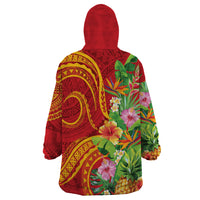 Polynesian Tribal Flower Tattoo Wearable Blanket Hoodie Special Vermilion Vibe LT9 - Polynesian Pride