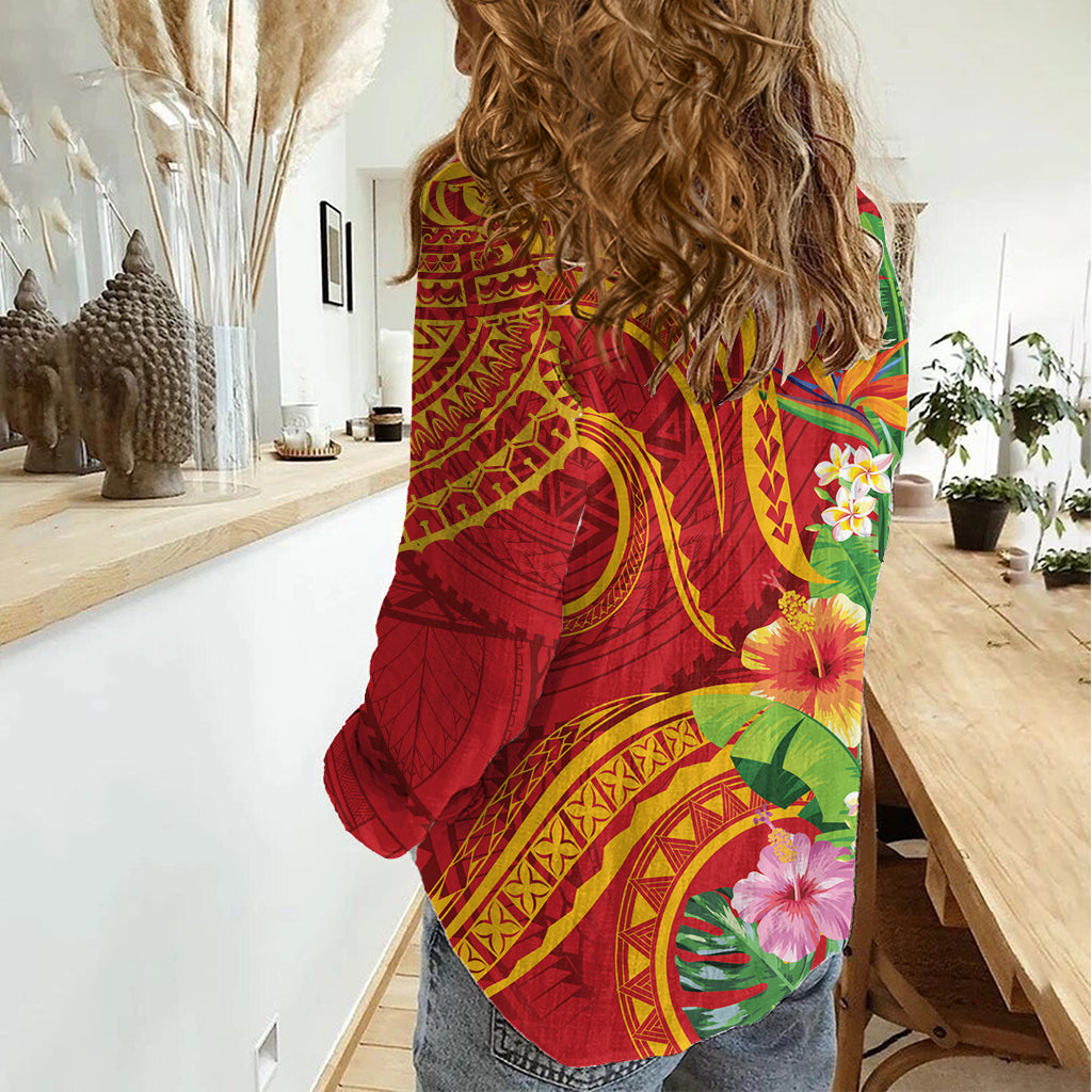Polynesian Tribal Flower Tattoo Women Casual Shirt Special Vermilion Vibe LT9 - Polynesian Pride