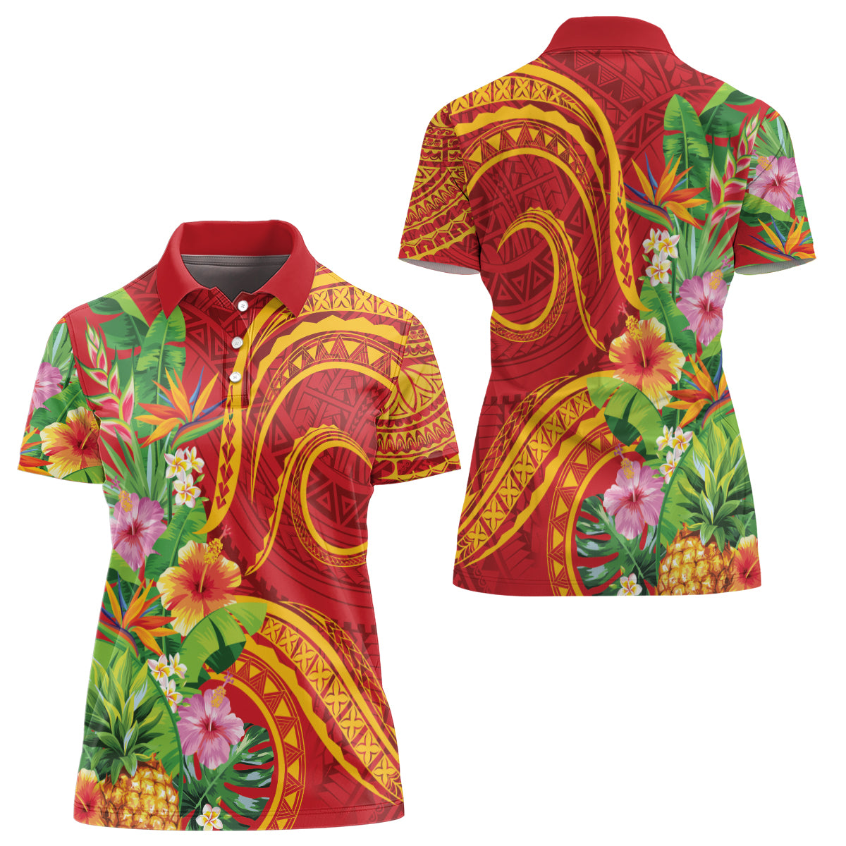 Polynesian Tribal Flower Tattoo Women Polo Shirt Special Vermilion Vibe