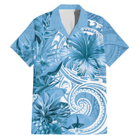 Polynesian Hibiscus Flower Tribal Family Matching Mermaid Dress and Hawaiian Shirt Blue Color LT9 Dad's Shirt - Short Sleeve Blue - Polynesian Pride