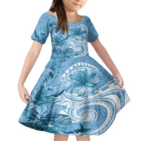 Polynesian Hibiscus Flower Tribal Family Matching Off Shoulder Maxi Dress and Hawaiian Shirt Blue Color LT9 Daughter's Dress Blue - Polynesian Pride