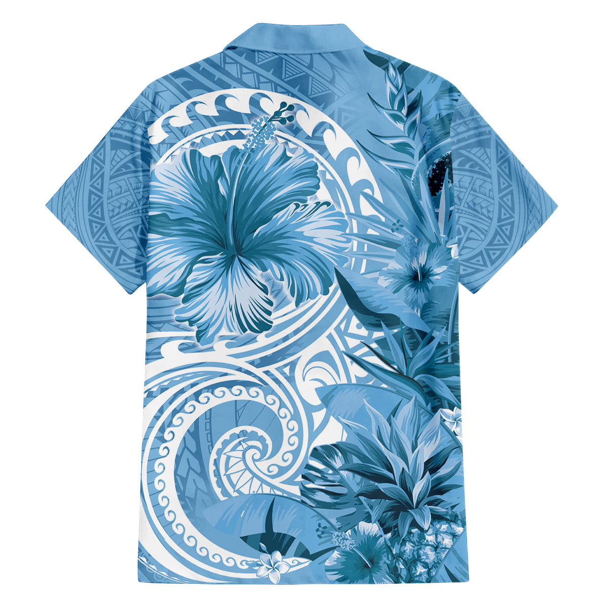 Polynesian Hibiscus Flower Tribal Family Matching Off Shoulder Maxi Dress and Hawaiian Shirt Blue Color LT9 - Polynesian Pride