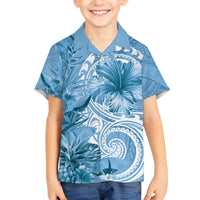 Polynesian Hibiscus Flower Tribal Family Matching Off Shoulder Maxi Dress and Hawaiian Shirt Blue Color LT9 Son's Shirt Blue - Polynesian Pride