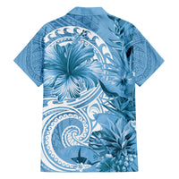 Polynesian Hibiscus Flower Tribal Family Matching Off Shoulder Short Dress and Hawaiian Shirt Blue Color LT9 - Polynesian Pride