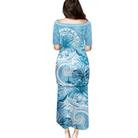 Polynesian Hibiscus Flower Tribal Family Matching Puletasi and Hawaiian Shirt Blue Color LT9 - Polynesian Pride