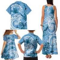 Polynesian Hibiscus Flower Tribal Family Matching Tank Maxi Dress and Hawaiian Shirt Blue Color LT9 - Polynesian Pride
