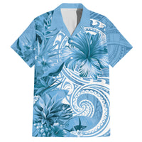 Polynesian Hibiscus Flower Tribal Family Matching Tank Maxi Dress and Hawaiian Shirt Blue Color LT9 Dad's Shirt - Short Sleeve Blue - Polynesian Pride