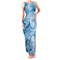 Polynesian Hibiscus Flower Tribal Family Matching Tank Maxi Dress and Hawaiian Shirt Blue Color LT9 Mom's Dress Blue - Polynesian Pride