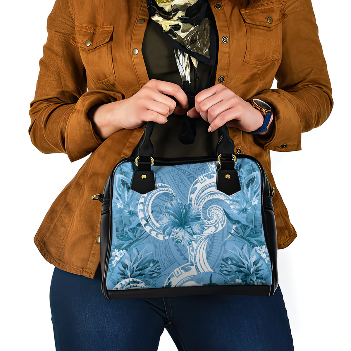 Polynesian Hibiscus Flower Tribal Shoulder Handbag Blue Color LT9 - Polynesian Pride
