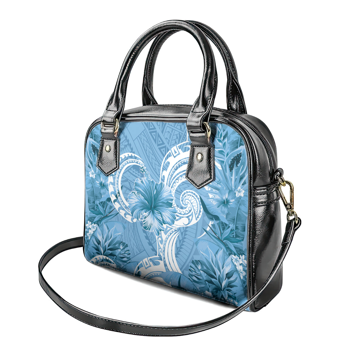 Polynesian Hibiscus Flower Tribal Shoulder Handbag Blue Color LT9 - Polynesian Pride